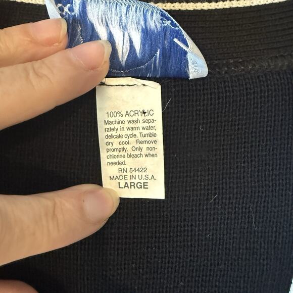 Vintage Bay Point Threads Womens Cardigan Sweater Size L Crest Academia USA Prep - Picture 8 of 11